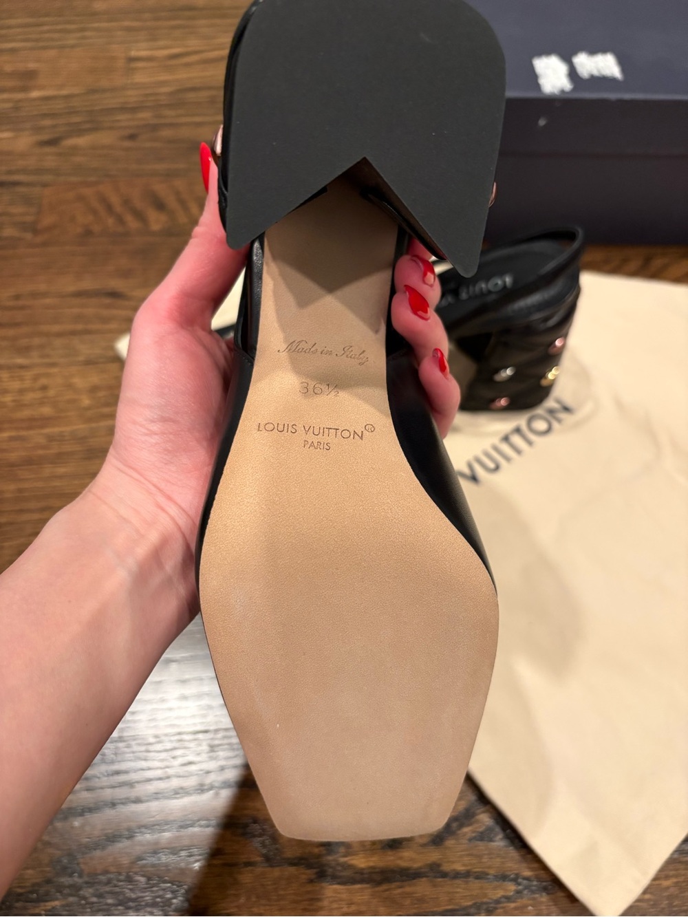 Louis Vuitton Black Leather Peep-Toe Slingback Heels with Silver LV Emblem - Picture 3 of 11